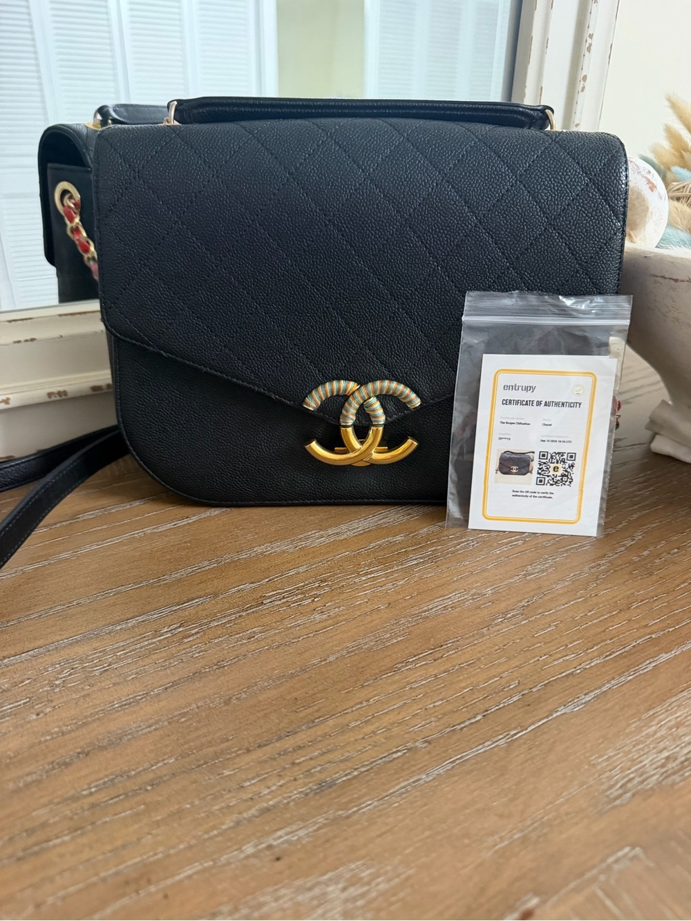 CHANEL Black Quilted Caviar Crossbody Bag with Gold-Tone CC Accent